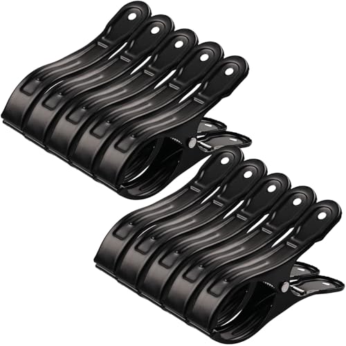 10 Pack Metal Beach Towel Clips, Large Beach Chair Clips for Pool Cover, Heavy Duty Towel Holders on Cruise, Clothespins for Lounge Chairs Pool Covers Clips (Black) - color: Black