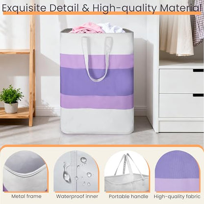 Stylish Freestanding Laundry Hamper with Waterproof Liner,72L Foldable Laundry Basket with Portable Handles Space-saving Storage Basket for Bedroom,Bathroom,Laundry Room,Easy Carry to Travel (Purple) - color: Purple