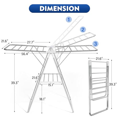 APEXCHASER Large Stainless Steel Clothes Drying Rack - color: White, size: 2 Wings