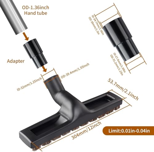 1 Floor Brush + 1 Adapter For Shop vac and Miele and Dyson Vacuum 12Inch