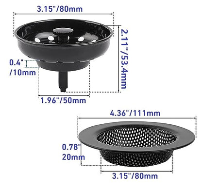 AJOMAN Kitchen Sink Drain Strainer Basket and Sink Drain Stopper, Sink Strainers for Kitchen Sink, Food Catcher(Matte Black, 4 Pieces Total) - size: Sink Strainers & Stoppers(4 pcs total)
