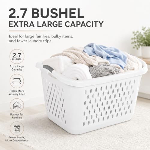 Extra Large Laundry Basket 2.7 Bushel with Handles 2 Pack - color: Pearl white 2pcs