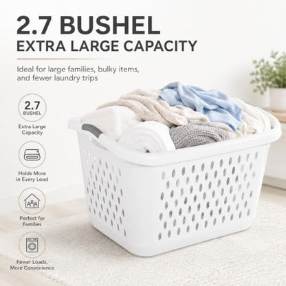 Extra Large Laundry Basket 2.7 Bushel with Handles 2 Pack - color: Pearl white 2pcs