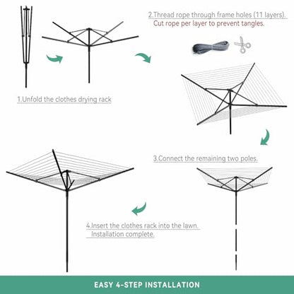 Enayplon 4-Arm Umbrella Clothes Drying Rack, 164 FT Rotary Outdoor Clothesline, Height Adjustable Foldable Laundry Dryer with Ground Spike & Waterproof Protective Cover for Backyard Patio Garden