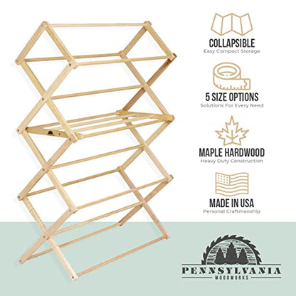 Pennsylvania Woodworks Clothes Drying Rack: Solid Maple Hardwood Laundry Rack for Bedding, Blankets, Towels & More, Heavy Duty, Folding Drying Rack Made in USA, No Assembly Needed, Extra Large - color: X-large
