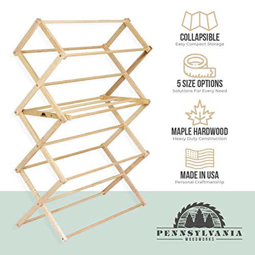 Pennsylvania Woodworks Clothes Drying Rack: Solid Maple Hardwood Laundry Rack for Bedding, Blankets, Towels & More, Heavy Duty, Folding Drying Rack Made in USA, No Assembly Needed, Extra Large - color: X-large