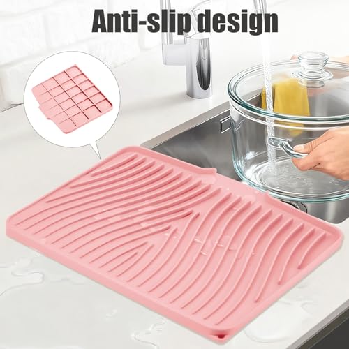 TIKNIK Silicone Dish Drying Mat for Kitchen Counter, Pink-1pcs, 16" x 12" - color: Pink-1pc, size: 16" x 12"