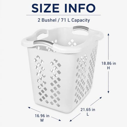 Laundry Basket 2 Bushel Plastic with Handles White for Bedroom Dorm - color: White