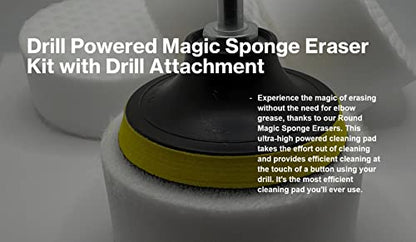 3.5” Drill Powered Magic Sponge Eraser 6 Pieces Kit with Drill Attachment - size: Round 3.5" x 1.25" Kit