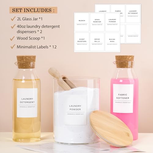 Liquid Laundry Detergent Container, Glass Detergent Bottle for Laundry Room - size: 2 Bottles & Jar