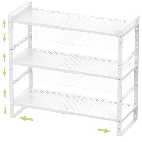 Jojocross Expandable Stackable Aadjustable Shoe Rack Pantry Shelf for Kitchen Cabinets Counter Shelves Countertop Cupboard Storage Solution,Sturdy Heavy-Duty Metal Construction(3Packs/White/Large) - color: 3Packs/White, size: LARGE:10.2"D x 16.5"W x 7.8"H