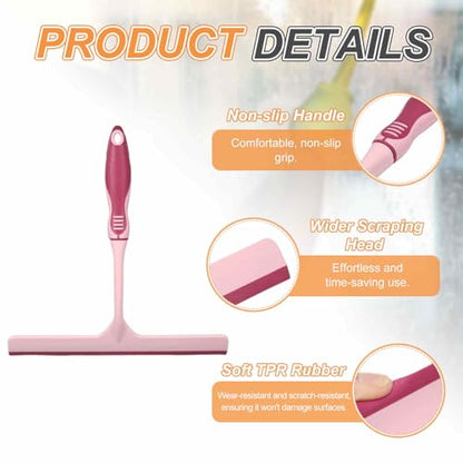 HARFINGTON Shower Squeegee 9.8 Inch Length Water Blade Cleaner Tool Household Mirror Squeegee with Hole for Windshield Window Cleaning Glass Door, Pink