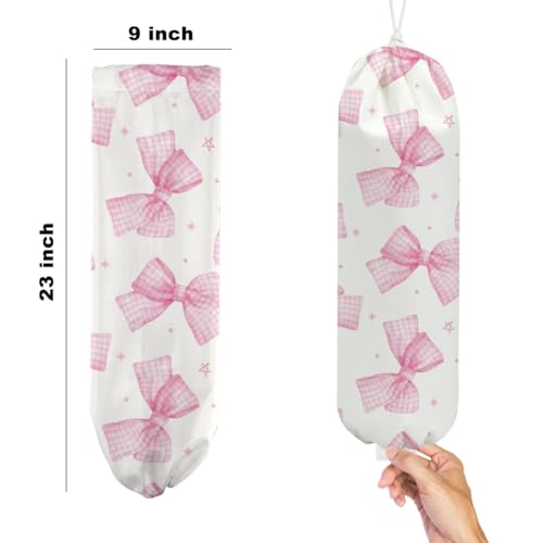 2Pcs Pink Bow Plastic Bag Holder, Wall Mount Grocery Bag Holder - color: multicolour 1321
