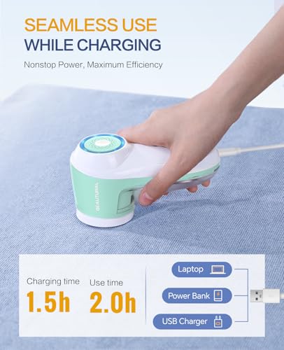 BEAUTURAL Fabric Shaver, Rechargeable Lint Remover for Clothes, Electric Lint Shaver with 6-Leaf Blades, Sweater Shavers to Fuzz, Lint Balls, Pillings, Bobbles for Clothes and Furniture - color: Green
