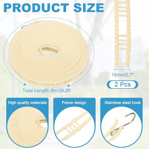 uxcell 2 Pcs Portable Travel Clothesline, 26.2ft Clothes Line Outdoors Travel Hanger Foldable Clothesline Rope with Hooks for Camping Hotel Backyard Home Cruise Ship, Beige - color: Beige, size: 8m/26.2ft