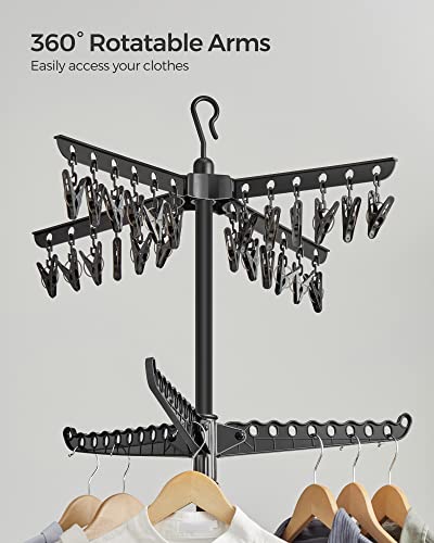 SONGMICS Clothes Drying Rack, 72.8-Inch Drying Rack, 3 Rotatable Arms - color: Black, style: 2-Tier-Clip