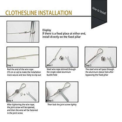 MHY 32Ft Heavy Clotheslines,Outdoors 304 Stainless Steel Clothes Line,Heavy Duty Cable Wire Rope with Retractable System，Windproof Clothes Rope for Outdoor/Indoor/Home/Drying/Curtain Hanging - size: 32ft