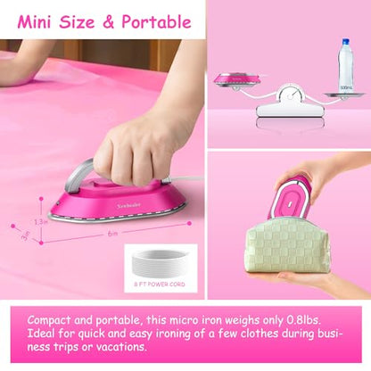 Newbealer Travel Iron Set, 100-240V Mini Dry Iron for Clothes (No Steam) - color: Hotpink