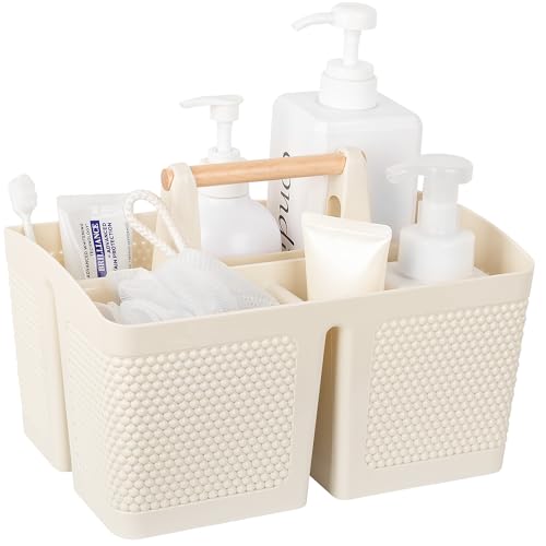 rejomiik Plastic Shower Caddy, Portable Shower Basket with Handle, Cream - color: Cream