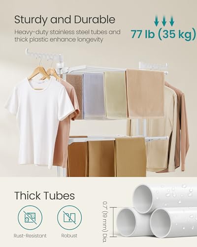 SONGMICS 4-Tier Clothes Drying Rack, Foldable, Rolling, 66.6-Inch Tall - color: White + White, style: 4-Tier