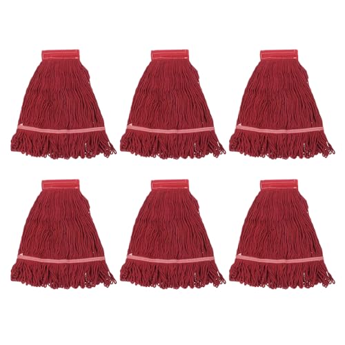 uxcell 6Pcs Commercial Mop Head Replacement, Cotton String Mop Head, Wet Cleaning Mop Head Refills for Home, Industrial Commercial Use, Red - color: Red