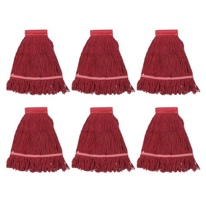 uxcell 6Pcs Commercial Mop Head Replacement, Cotton String Mop Head, Wet Cleaning Mop Head Refills for Home, Industrial Commercial Use, Red - color: Red