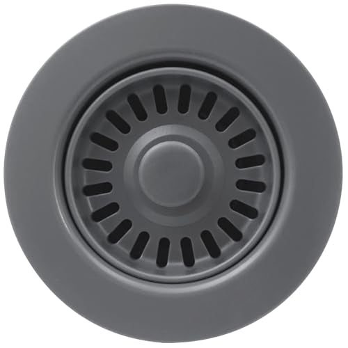 3-1/2 Inch Polymer Urban Gray Sink Drain Assembly with Basket Strainer and Stopper for Quartz, Granite or Fireclay Kitchen Sinks - color: Urban Gray