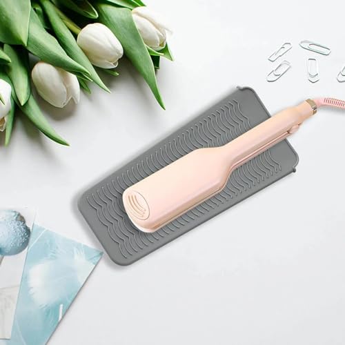 2 Heat Resistant Silicone Mat with Hanging Hole, Straightener Heat Resistant Travel Mat & Pouch for Curling Iron, Flat Iron and Other Hot Hair Styling Tools, 11 x 5 in, Gray - color: Gray, size: 2 Pack