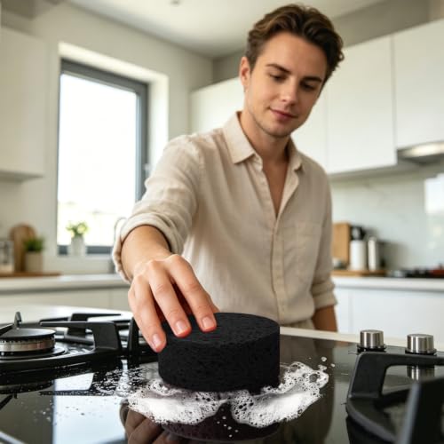 3-Pack Large Sponge, Kitchen Sponges, Handy Sponges, Cellulose Sponges, Dish Washing Sponge, Natural Sponge, Car Washing Sponge, Eco Friendly Sponge (Round, 4" X 4" X 2"), Black - color: B-black