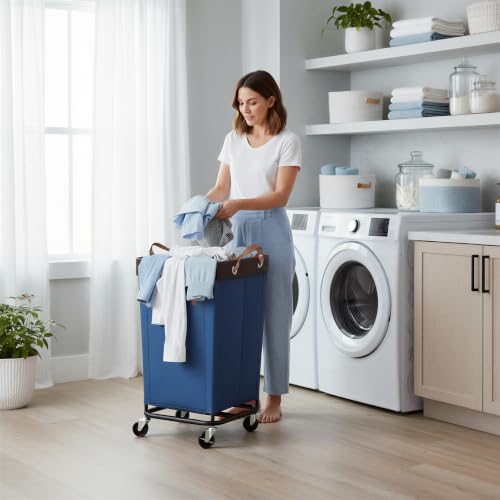 StorageWorks 160L Laundry Basket with Wheels, Rolling Hampers for Clothing - color: Blue, size: 160L