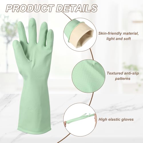 uxcell Rubber Cleaning Gloves, Reusable Household Dishwashing Long Rubber Gloves with Non-slip Grip - color: Light Green, size: Medium