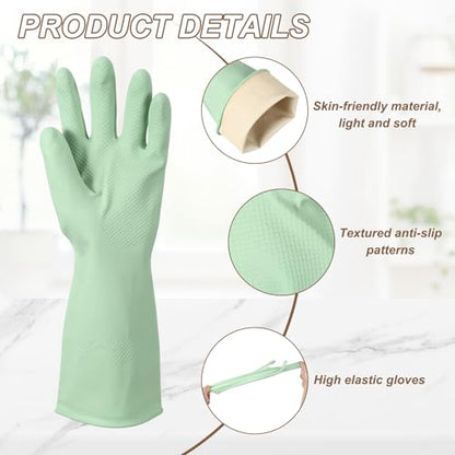 uxcell Rubber Cleaning Gloves, Reusable Household Dishwashing Long Rubber Gloves with Non-slip Grip - color: Light Green, size: Large