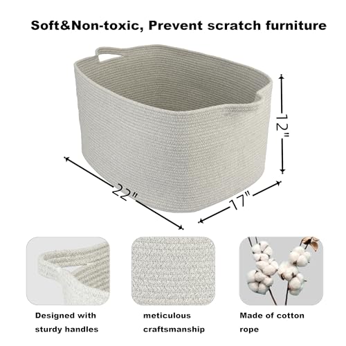 XUANGUO Large Rectangle Woven Cotton Rope Blanket Basket 22"x17"x12" Gray - color: grey