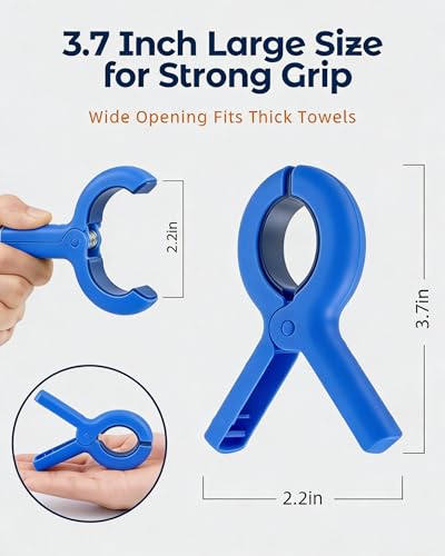 10 Pack Beach Towel Clips Heavy Duty Large Beach Essentials Chair Pool Clip - color: Deep Blue
