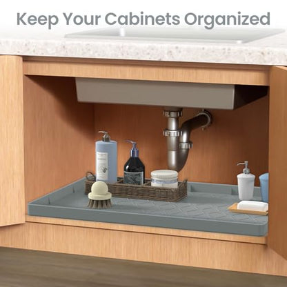 Mateeylife Under Sink Mat Kitchen Waterproof，Silicone Sink Tray 28"X19" - color: Bronze, size: 19''W x 28''L