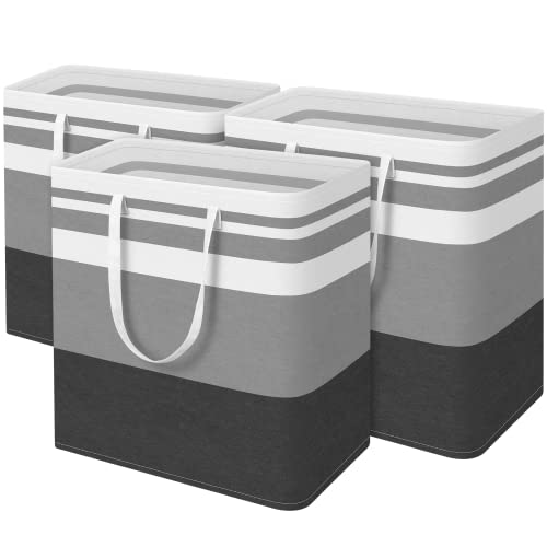 BlissTotes 3-Pack Laundry Basket, Collapsible Laundry Hamper, Grey, 100L - color: Grey, size: 100L