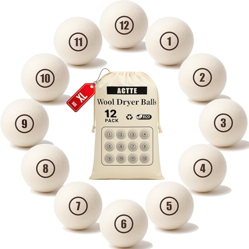 Wool Dryer Balls Laundry, XL(2.7") 12 Pack, Premium Fabric Softener Ball, Reusable, Anti Static, Chemical Free Natural Wool Balls for Dryer, Laundry Dryer Balls – 100% New Zealand Wool - color: Ivory (12 Pack), size: XL (2.7″)