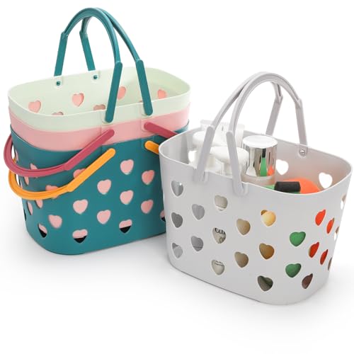 Peohud 4 Pack Portable Shower Caddy Basket, Plastic Storage Basket with Handle, Caddy Organizer Bin for Bathroom, College Dorm, Pantry, Kitchen