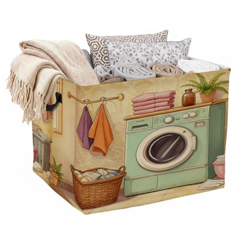 Laundry Room Laundry Hamper 56L Large Laundry Basket with Handles, Foldable Clothes Hamper for Bedroom Bathroom, Decorative Toy Storage Bin, Home Decor Organizer for Blankets, Towels & Toys. - color: Laundry Room