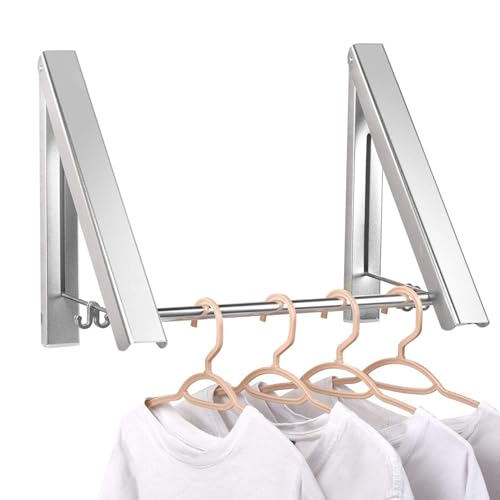Clothes Drying Rack Folding Indoor, Wall Mounted Drying Racks for Laundry - color: 2 Racks With Rod Sliver