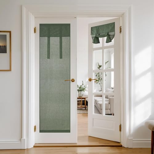 NICETOWN Forest Green Linen Door Curtains for French Door Windows, 26 x 68 Inch for Glass Window, Thermal Insulated Shade for Bedroom, 1 Panel - color: Forest Green, size: 26"W x 68"L (Pack of 1)