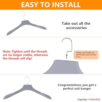 DEDU Suit Hangers for Men 20 Pack, Sweater Hangers No Shoulder Bump Non Slip Width 17.7", Plastic Clothes Hangers Grey with Metal Hook - color: Grey-20