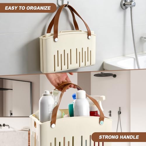 Portable Foldable Shower Caddy with Removable Divider, Bathroom Storage Organizer Tote with Handle & Drain Holes, Quick-Dry Shower Basket for College Dorm, Gym & Camping, Includes 1 Sponge