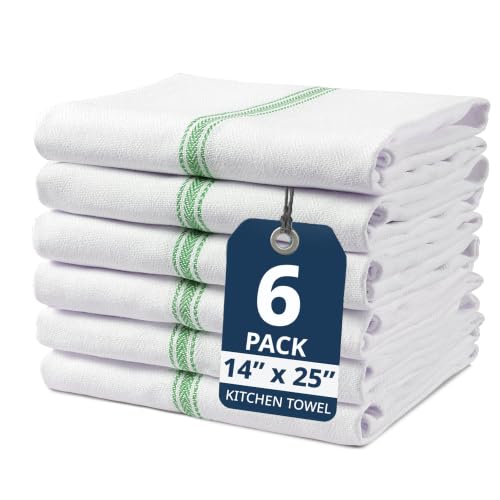 LANE LINEN Kitchen Drying Towels 100% Cotton Absorbent Lint-Free 6 Pack - color: 11: Green Stripe, size: 06 Pack