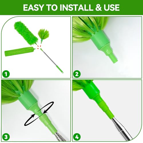Cobweb Duster with Extension Pole, 3-in-1 Washable Cobweb Duster, Duster with 15-100-Inch Telescoping Pole, Bendable Design for high Ceiling, Fans, Blinds, Furniture