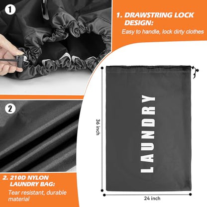 Isink Heavy Duty Laundry Bag with Strap,2 Pack Travel Laundry Bags for Dirty Clothes,24" x 36" Large Laundry Bag for Traveling,Camping,Dorm (Black+ Gray) - color: Laundry Bags with Strap (Black+ Gray)
