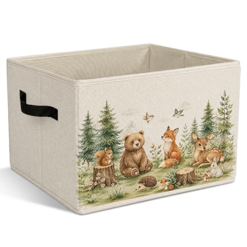 Woodland Animals Nursery Foldable Storage Bins with Handles, Forest Animals Decorative Storage Basket for Organizing Clothes Toys Books, Woodland Camping Gift for Girl Boy Bedroom Playroom - color: Woodland Animals