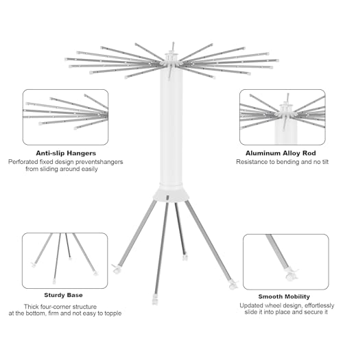 4-Legged Clothes Drying Rack Foldable, Outdoor Collapsible Drying Rack Clothing, Portable Laundry Drying Rack with 4 Pulleys, Aluminum Alloy Dry Rack for Clothes, Indoor, Balcony, Poolside, Camping