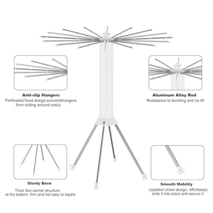 4-Legged Clothes Drying Rack Foldable, Outdoor Collapsible Drying Rack Clothing, Portable Laundry Drying Rack with 4 Pulleys, Aluminum Alloy Dry Rack for Clothes, Indoor, Balcony, Poolside, Camping
