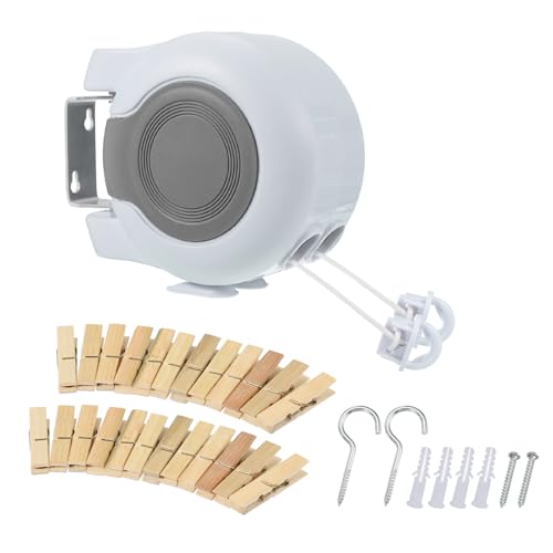 uxcell Retractable Double Clothesline Outdoor Indoor, 49Ft Heavy Duty PVC Clothes Line Retracting Laundry Line with 24 Pcs Clothespins for Wet Dry Clothing, White - color: White